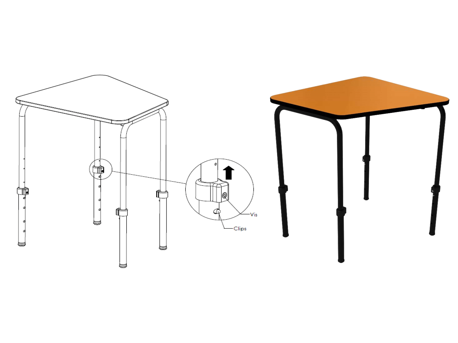 Table réglable en hauteur du Programme 3.4.5., un mobilier flexible